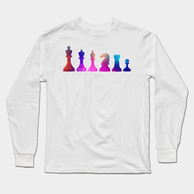 Colorful Chess Pieces Long Sleeve T-Shirt by PH-Design